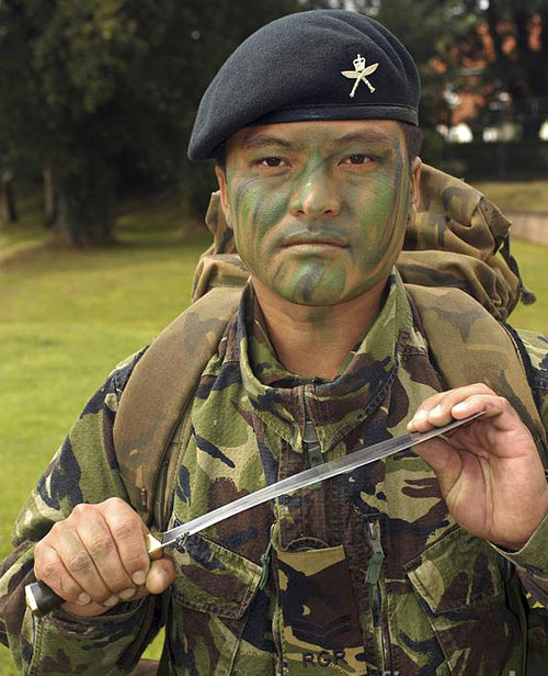 Gurkha soldier with his service kukri knife