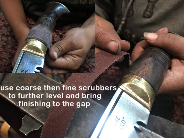 levelling the handle with fine scrubbers