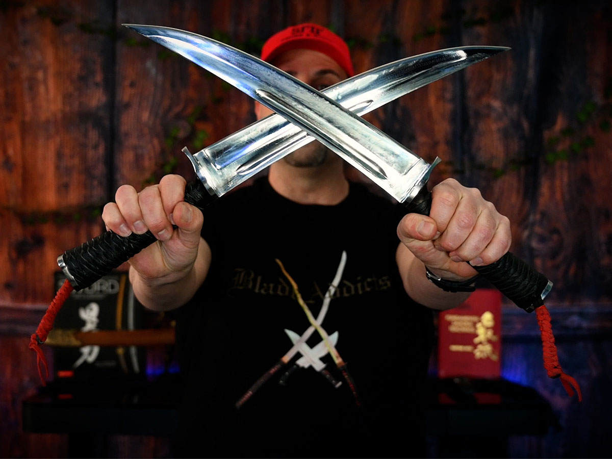 Joe Lav displaying his design, the JD Tanto knife