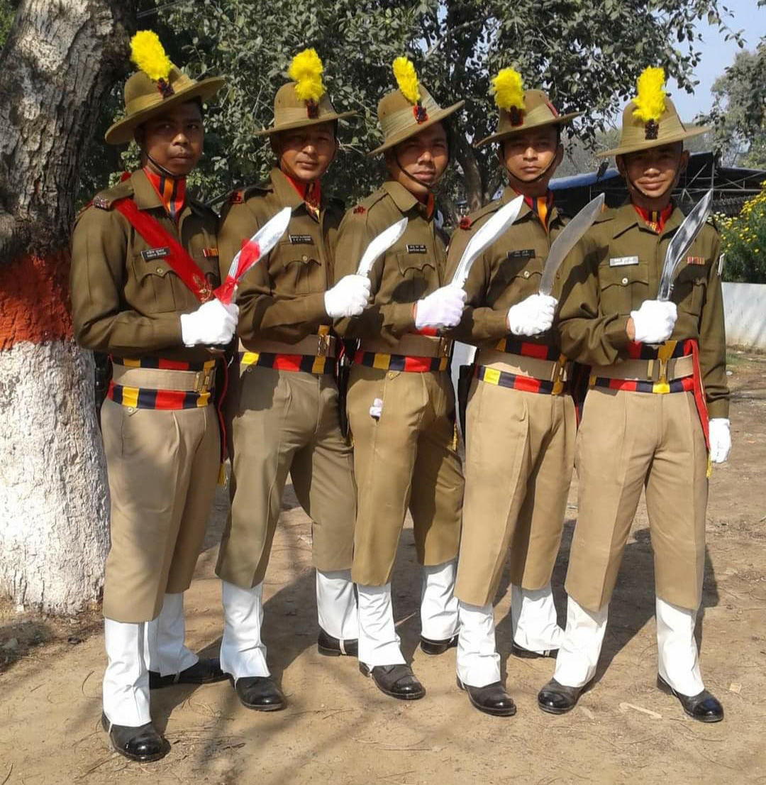 Gorkha Battalion posing with khukris