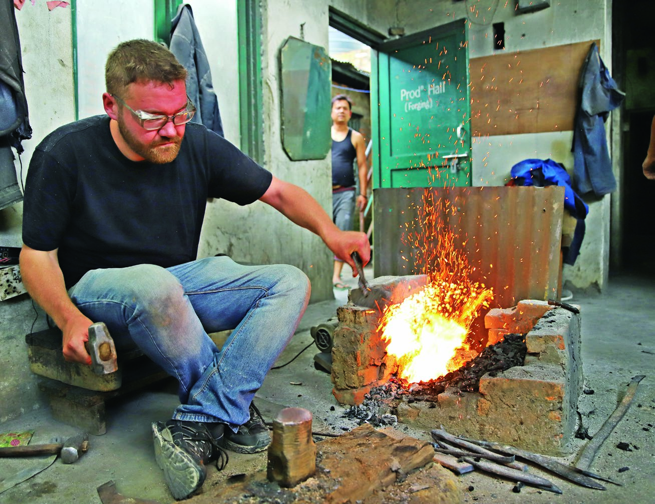forging at blacksmith workplace
