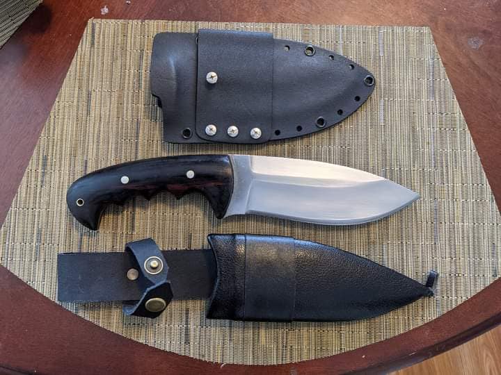 dbad campmaster knife with leather and kydex sheath 