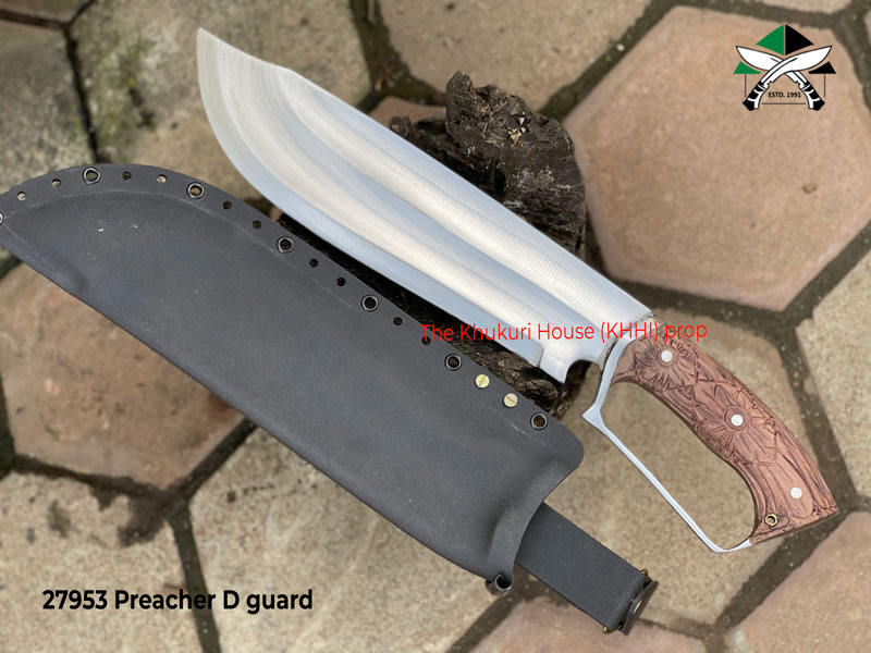 Preacher knfe with D guard, carving in handle & kydex sheath